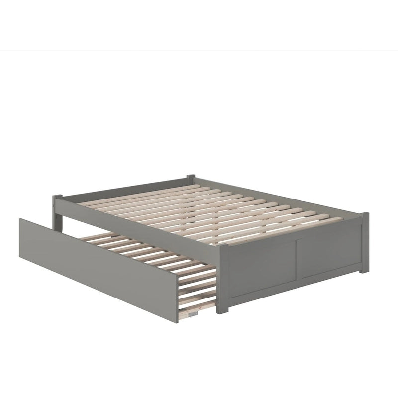 Lit plateforme King avec pied de lit à panneau, lit gigogne Twin XL et lattes en bois Noyer