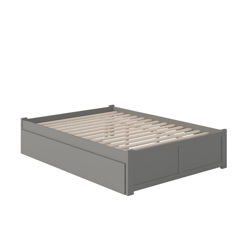 Lit plateforme King avec pied de lit à panneau, lit gigogne Twin XL et lattes en bois Noyer