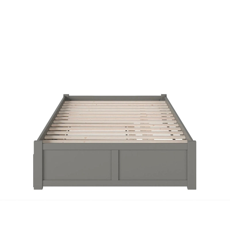 Lit plateforme King avec pied de lit à panneau, lit gigogne Twin XL et lattes en bois Noyer