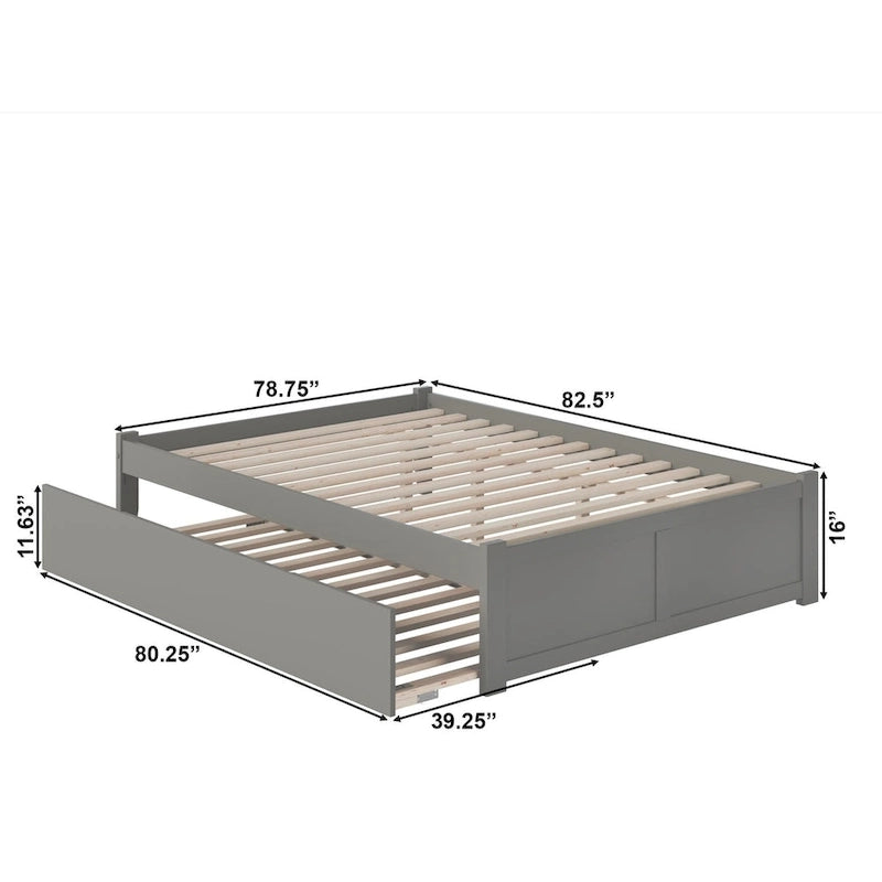 Lit plateforme King avec pied de lit à panneau, lit gigogne Twin XL et lattes en bois Noyer