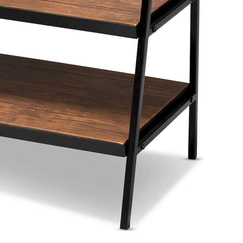 Portant à vêtements industriel ouvert avec tringle et étagères en bois à 3 niveaux Noir Marron