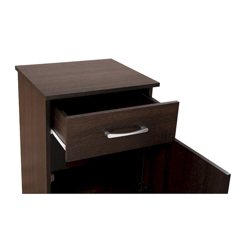 Table de chevet en bois Wenge avec 1 tiroir et un espace de rangement, finition stratifiée