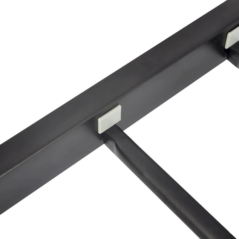 Lit plateforme en métal industriel avec tête et pied de lit à barreaux et rails en bois décoratifs noirs