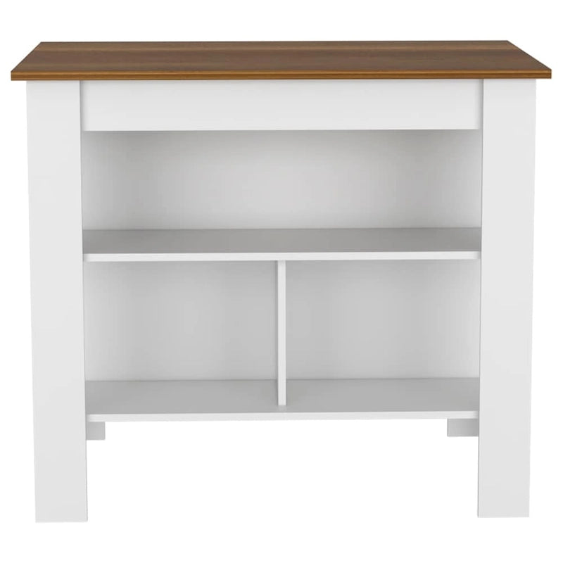 Table à manger îlot de cuisine en bois avec étagères de rangement ouvertes et plateau bicolore noir