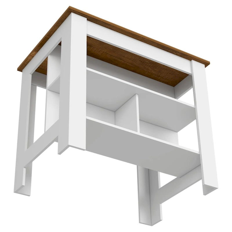 Table à manger îlot de cuisine en bois avec étagères de rangement ouvertes et plateau bicolore noir