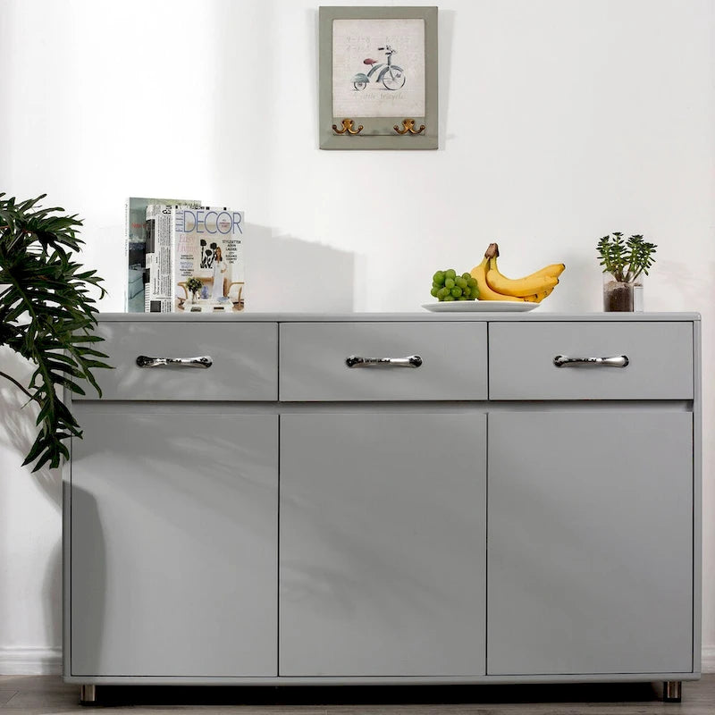 Buffet moderne avec 3 tiroirs et 3 portes Pieds en acier Blanc