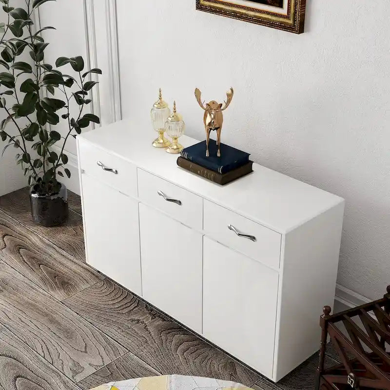 Buffet moderne avec 3 tiroirs et 3 portes Pieds en acier Blanc