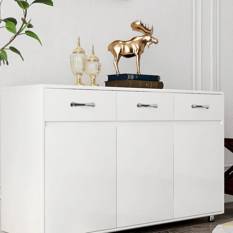 Buffet moderne avec 3 tiroirs et 3 portes Pieds en acier Blanc