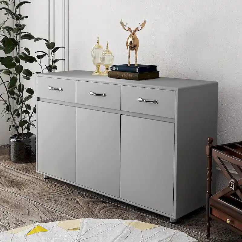 Buffet moderne avec 3 tiroirs et 3 portes Pieds en acier Blanc