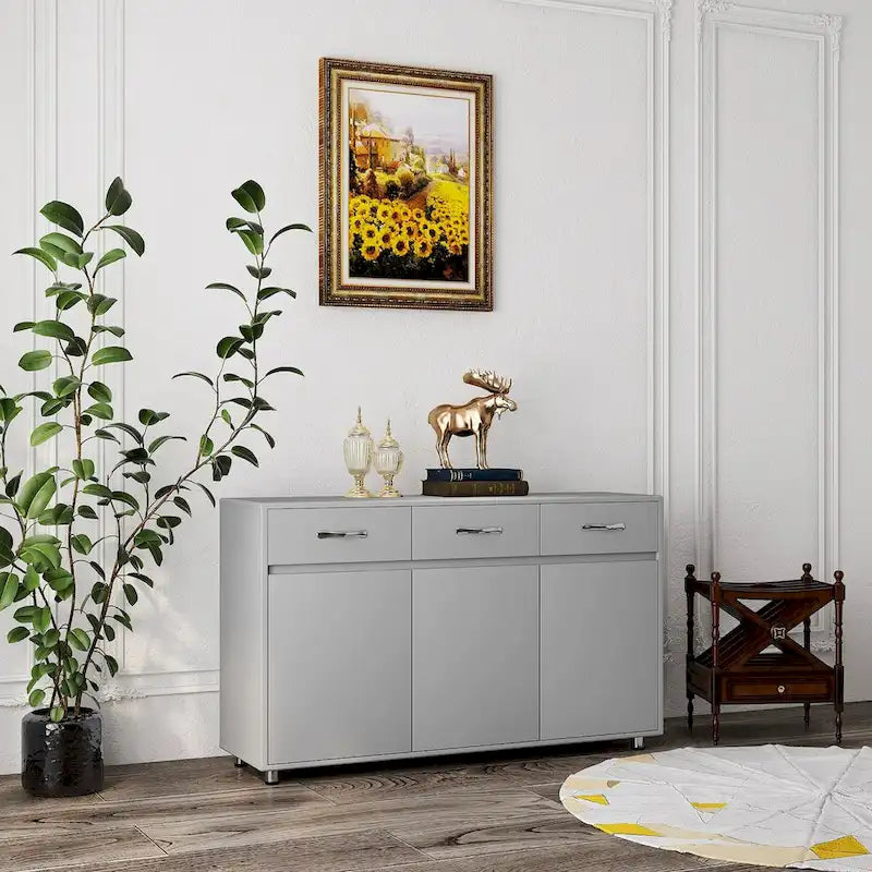 Buffet moderne avec 3 tiroirs et 3 portes Pieds en acier Blanc