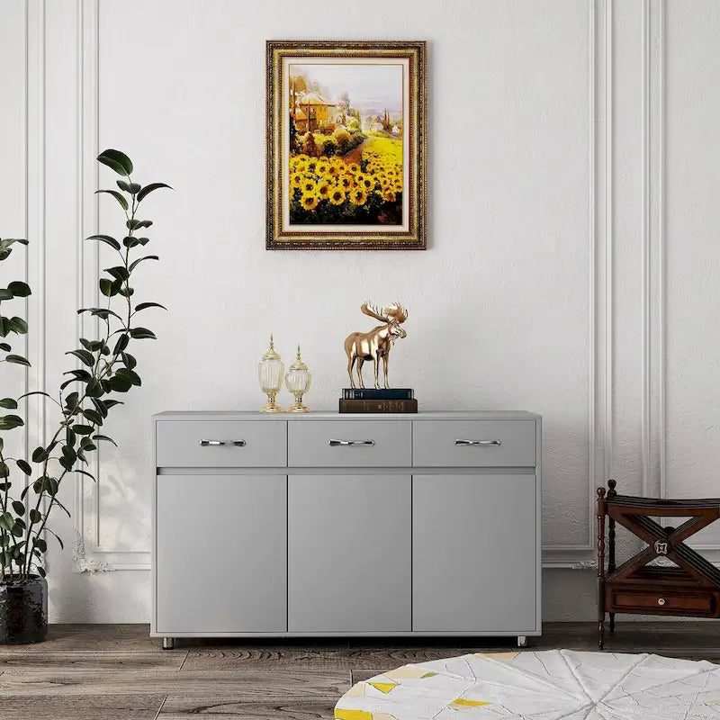 Buffet moderne avec 3 tiroirs et 3 portes Pieds en acier Blanc