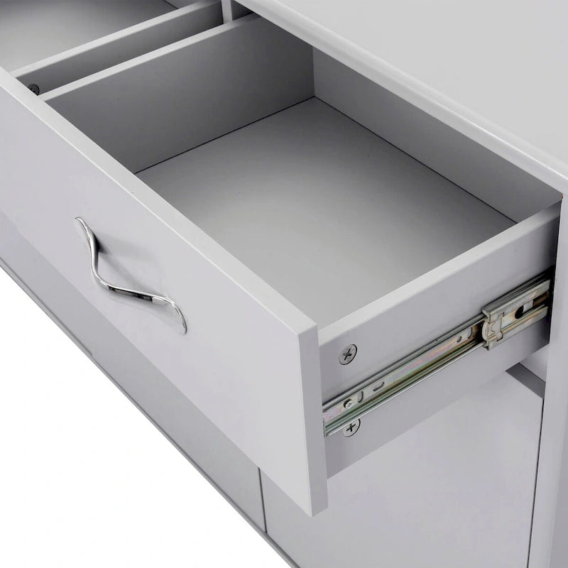 Buffet moderne avec 3 tiroirs et 3 portes Pieds en acier Blanc