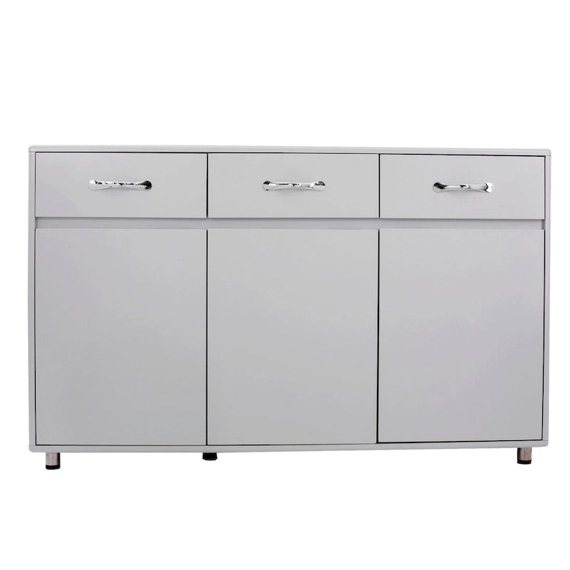 Buffet moderne avec 3 tiroirs et 3 portes Pieds en acier Blanc