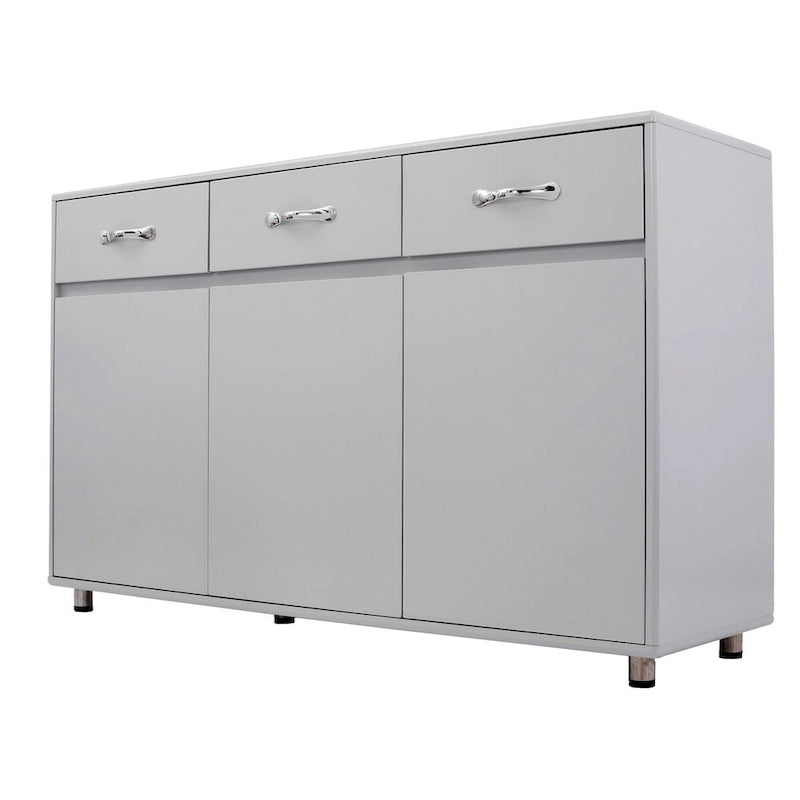 Buffet moderne avec 3 tiroirs et 3 portes Pieds en acier Blanc