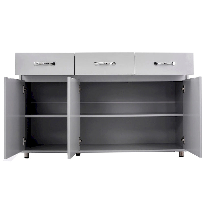 Buffet moderne avec 3 tiroirs et 3 portes Pieds en acier Blanc