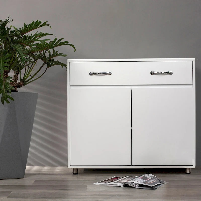 Buffet moderne avec 3 tiroirs et 3 portes Pieds en acier Blanc