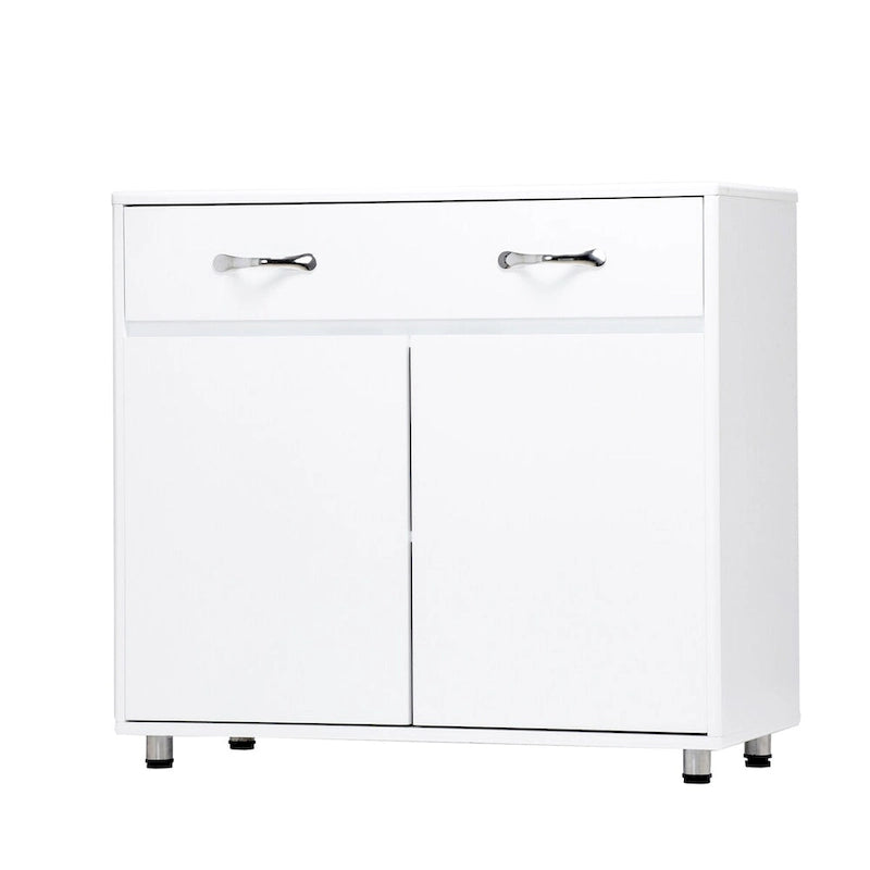 Buffet moderne avec 3 tiroirs et 3 portes Pieds en acier Blanc
