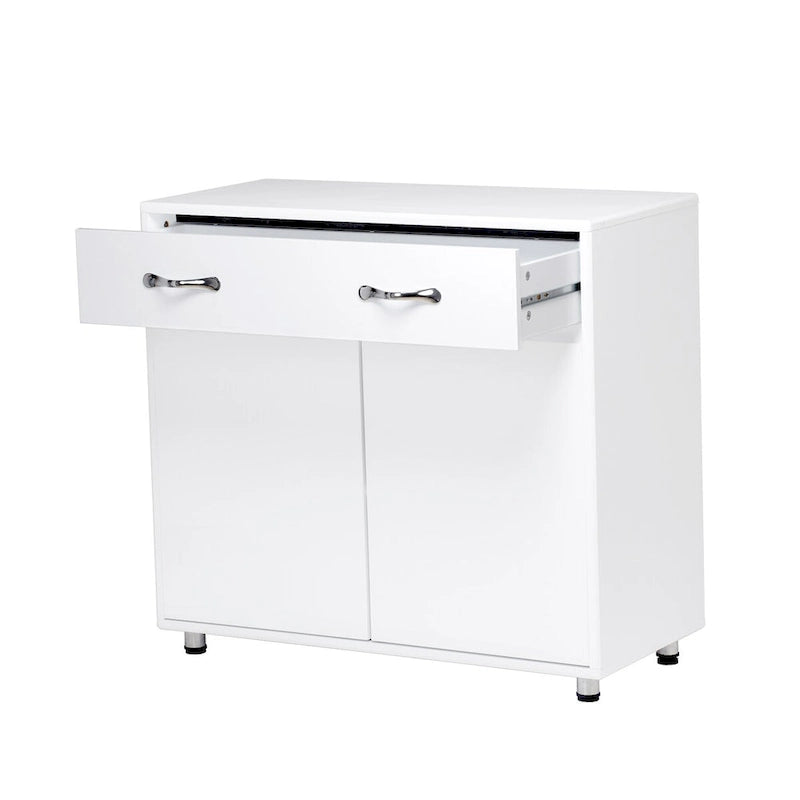 Buffet moderne avec 3 tiroirs et 3 portes Pieds en acier Blanc