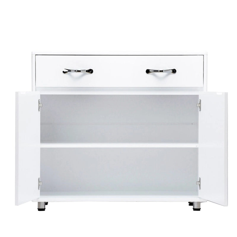 Buffet moderne avec 3 tiroirs et 3 portes Pieds en acier Blanc