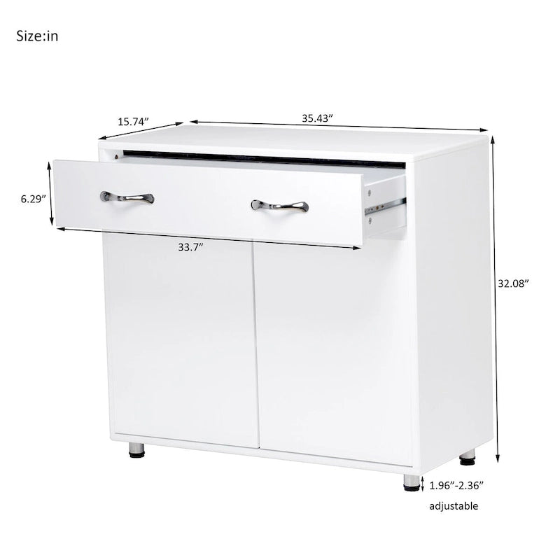 Buffet moderne avec 3 tiroirs et 3 portes Pieds en acier Blanc