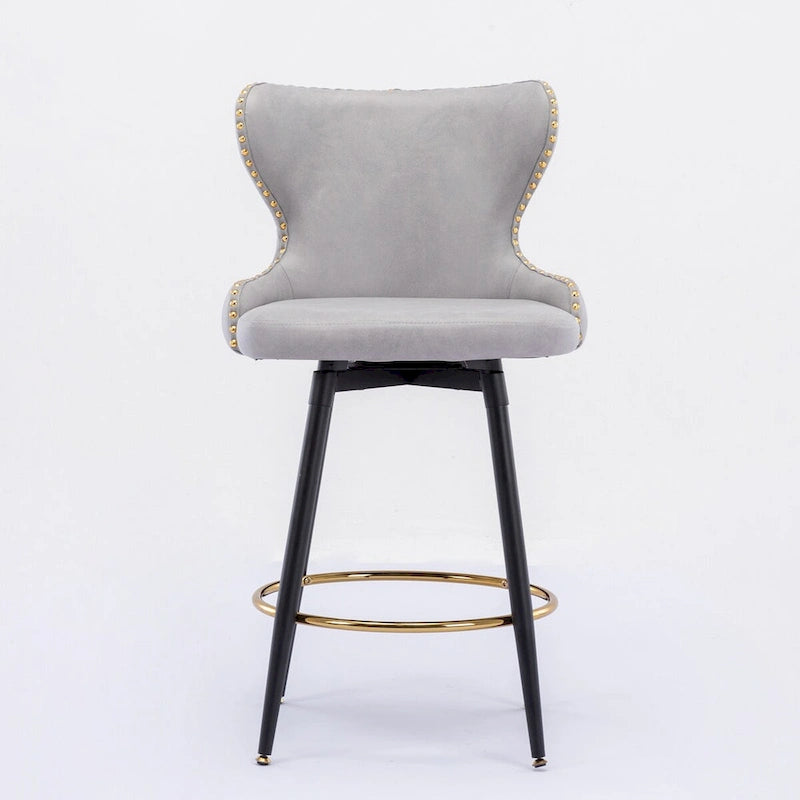 Tabouret de bar pivotant à hauteur de comptoir avec siège en similicuir à dossier capitonné et garniture de clous dorés Orange