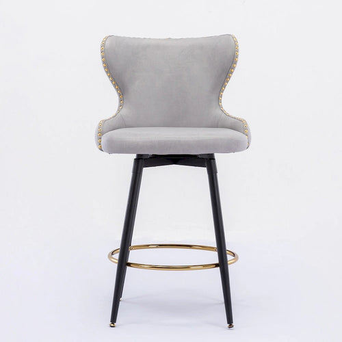 Tabouret de bar pivotant à hauteur de comptoir avec siège en similicuir à dossier capitonné et garniture de clous dorés Orange