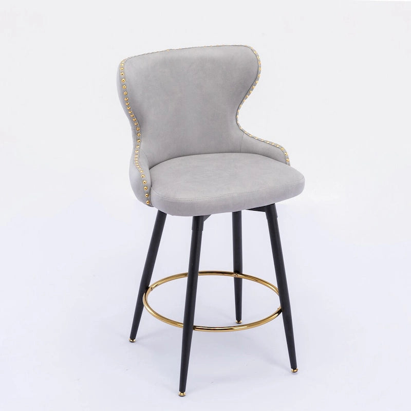 Tabouret de bar pivotant à hauteur de comptoir avec siège en similicuir à dossier capitonné et garniture de clous dorés Orange