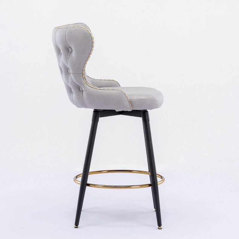 Tabouret de bar pivotant à hauteur de comptoir avec siège en similicuir à dossier capitonné et garniture de clous dorés Orange
