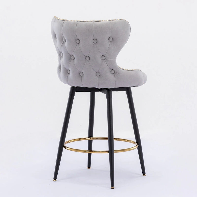 Tabouret de bar pivotant à hauteur de comptoir avec siège en similicuir à dossier capitonné et garniture de clous dorés Orange