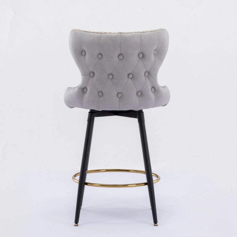 Tabouret de bar pivotant à hauteur de comptoir avec siège en similicuir à dossier capitonné et garniture de clous dorés Orange