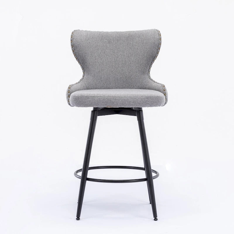 Tabouret de bar pivotant à hauteur de comptoir avec siège en similicuir à dossier capitonné et garniture de clous dorés Orange