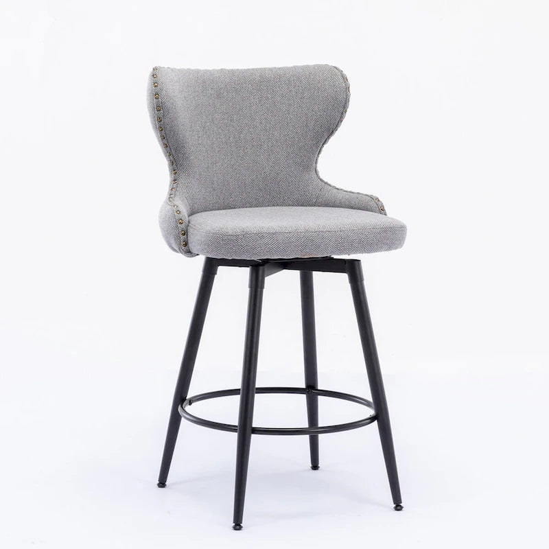 Tabouret de bar pivotant à hauteur de comptoir avec siège en similicuir à dossier capitonné et garniture de clous dorés Orange