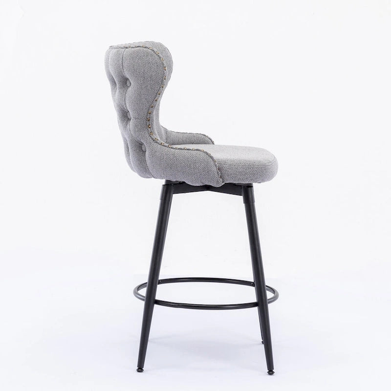 Tabouret de bar pivotant à hauteur de comptoir avec siège en similicuir à dossier capitonné et garniture de clous dorés Orange