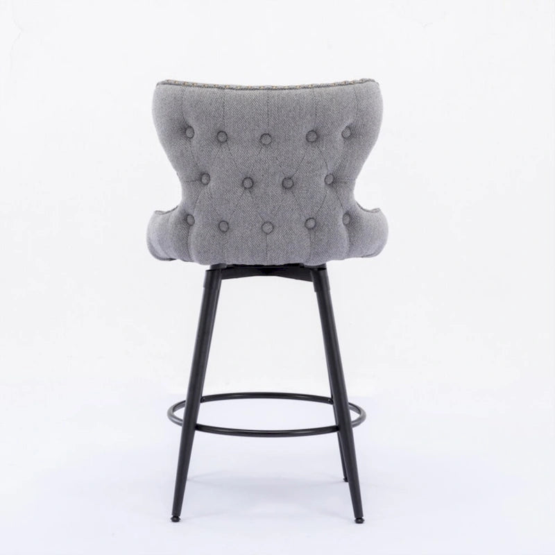 Tabouret de bar pivotant à hauteur de comptoir avec siège en similicuir à dossier capitonné et garniture de clous dorés Orange