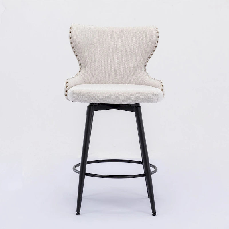 Tabouret de bar pivotant à hauteur de comptoir avec siège en similicuir à dossier capitonné et garniture de clous dorés Orange