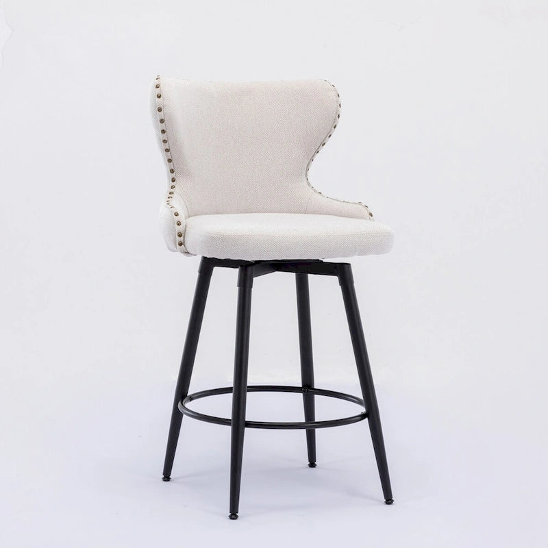 Tabouret de bar pivotant à hauteur de comptoir avec siège en similicuir à dossier capitonné et garniture de clous dorés Orange