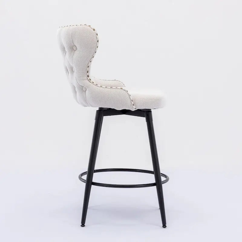 Tabouret de bar pivotant à hauteur de comptoir avec siège en similicuir à dossier capitonné et garniture de clous dorés Orange