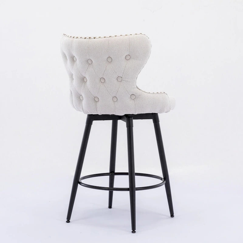 Tabouret de bar pivotant à hauteur de comptoir avec siège en similicuir à dossier capitonné et garniture de clous dorés Orange