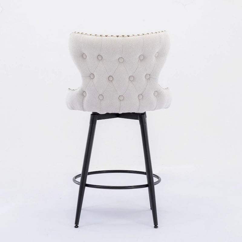 Tabouret de bar pivotant à hauteur de comptoir avec siège en similicuir à dossier capitonné et garniture de clous dorés Orange