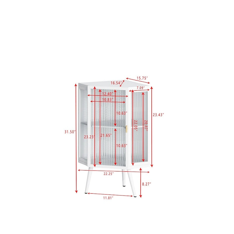 Meuble d'angle avec portes en verre trempé nervuré et cadre en métal noir