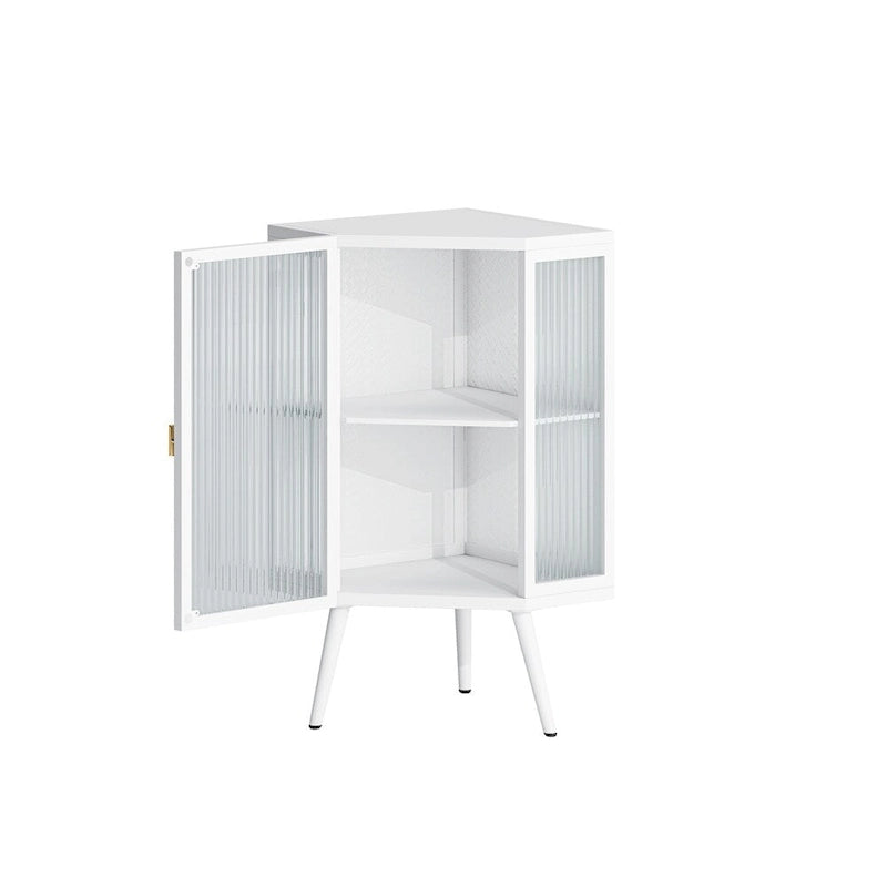 Meuble d'angle avec portes en verre trempé nervuré et cadre en métal noir
