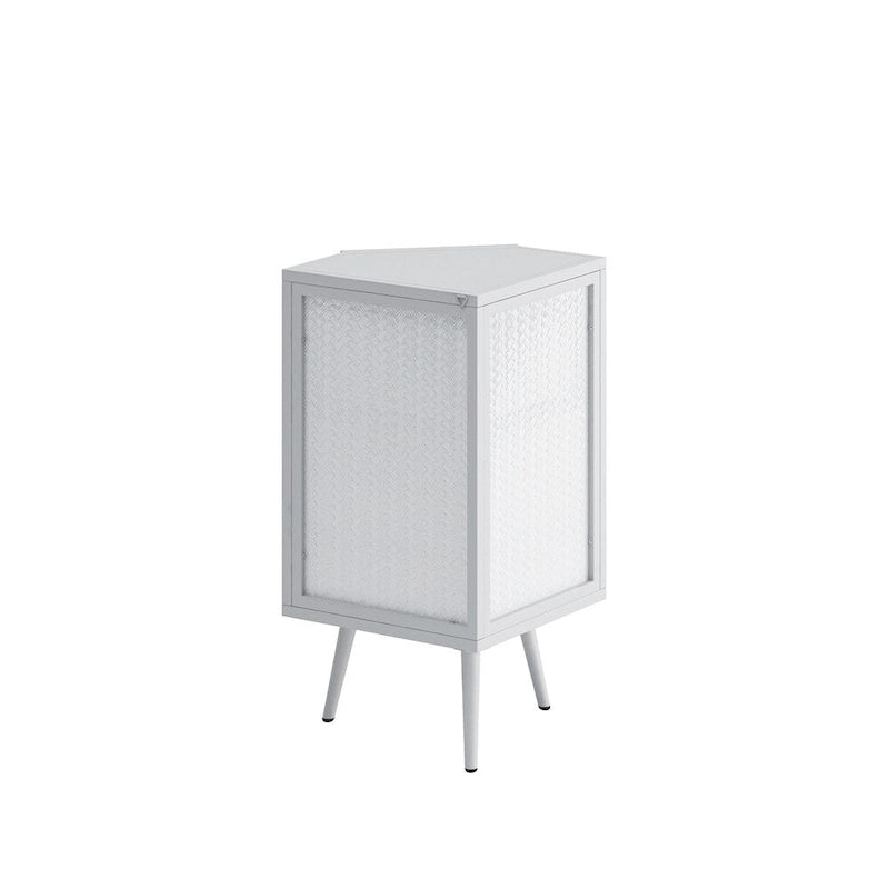 Meuble d'angle avec portes en verre trempé nervuré et cadre en métal noir