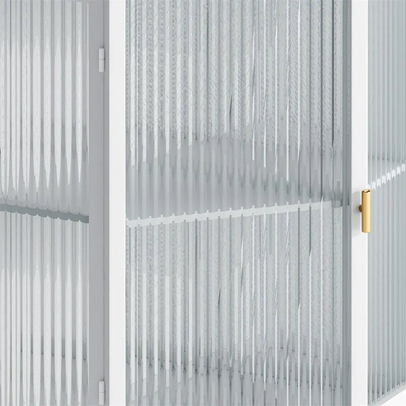 Meuble d'angle avec portes en verre trempé nervuré et cadre en métal noir