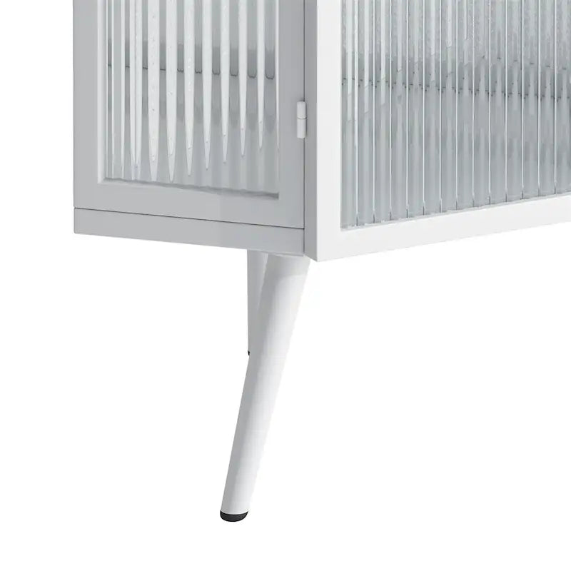 Meuble d'angle avec portes en verre trempé nervuré et cadre en métal noir
