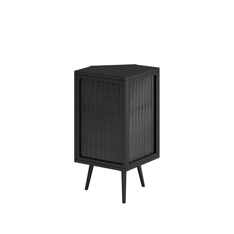 Meuble d'angle avec portes en verre trempé nervuré et cadre en métal noir