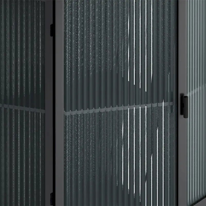 Meuble d'angle avec portes en verre trempé nervuré et cadre en métal noir