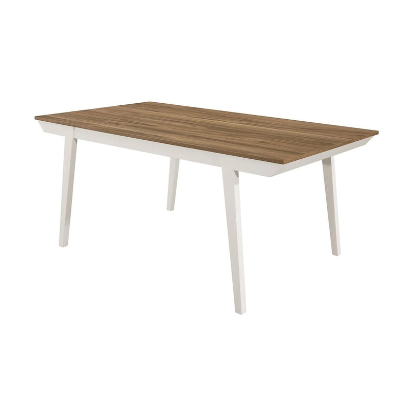 Table à manger rectangulaire bicolore avec plateau en placage d'acacia et pieds évasés blanc cassé