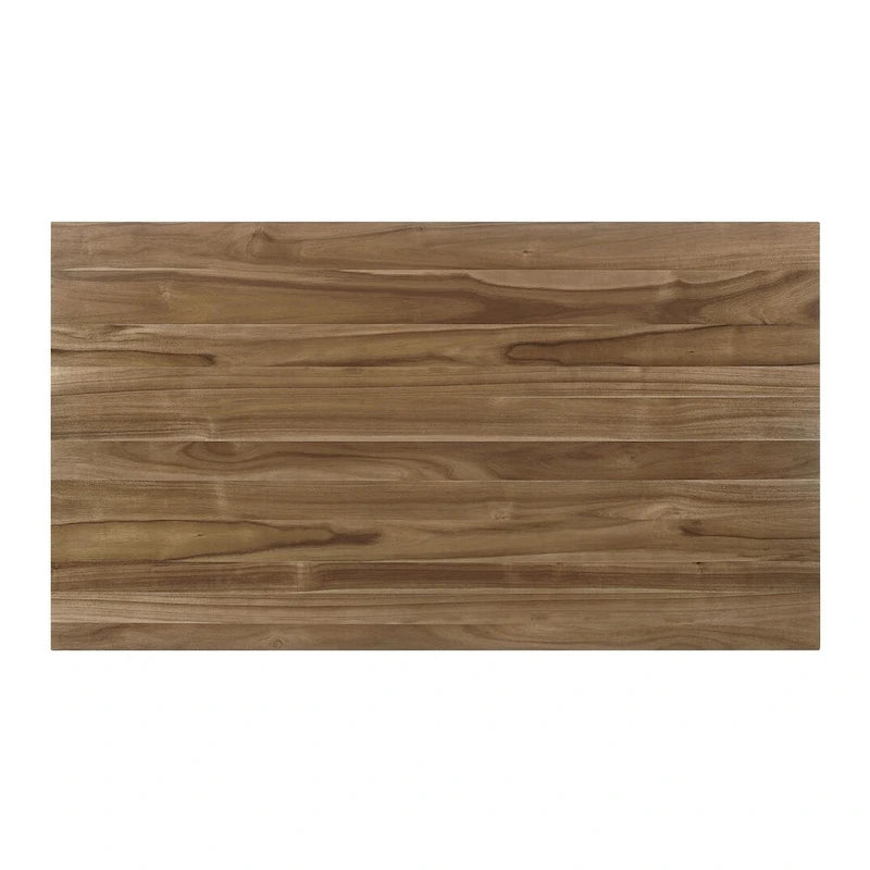 Table à manger rectangulaire bicolore avec plateau en placage d'acacia et pieds évasés blanc cassé