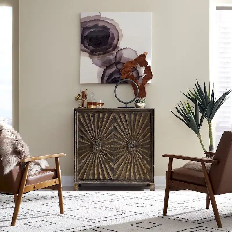 Meuble d'appoint 2 portes pour le vin Starburst, finition brun whisky vieilli