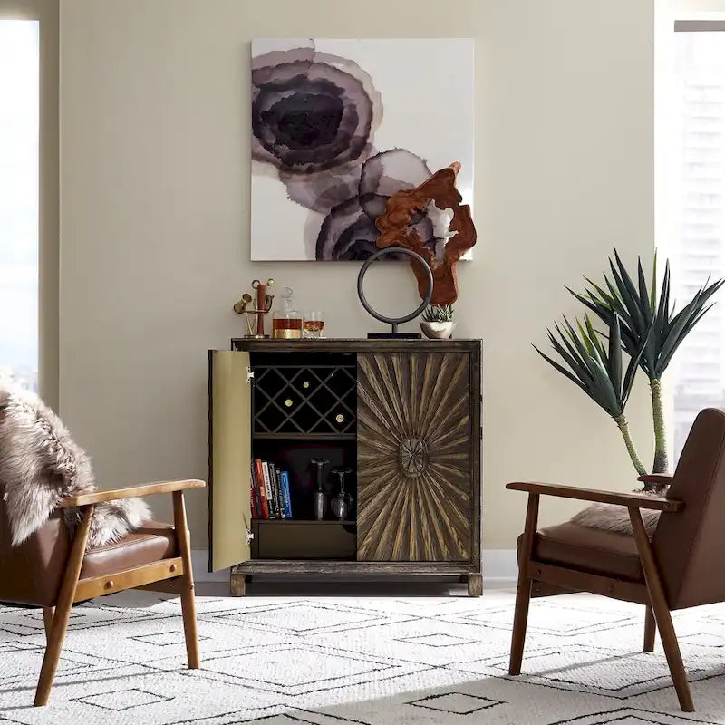 Meuble d'appoint 2 portes pour le vin Starburst, finition brun whisky vieilli